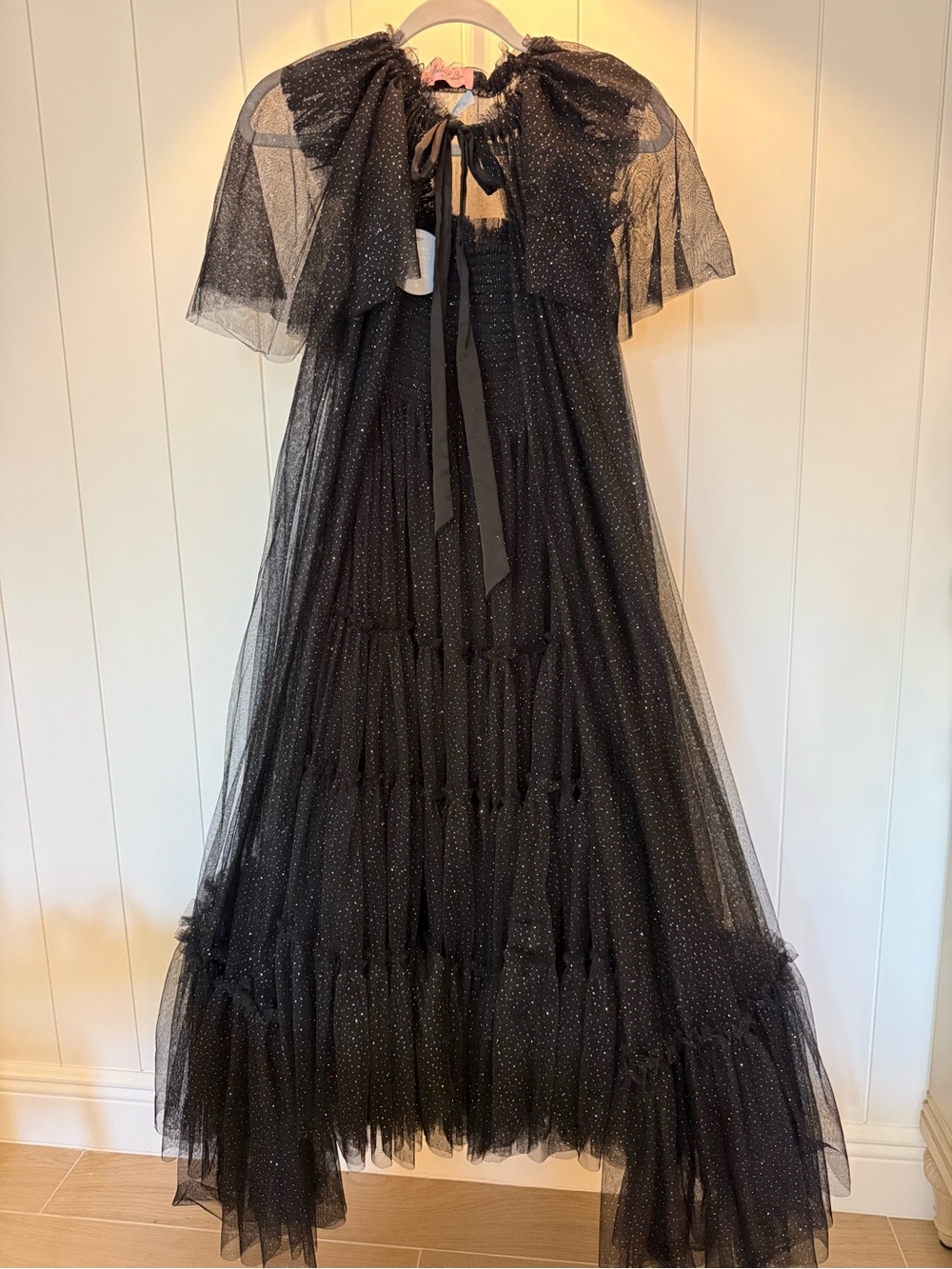 Hill House Black Sparkle Tulle Gown with Capelet